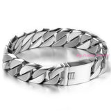 15MM Wide Men's Silver Stainless Steel Bracelet Heavy Chain Wristband