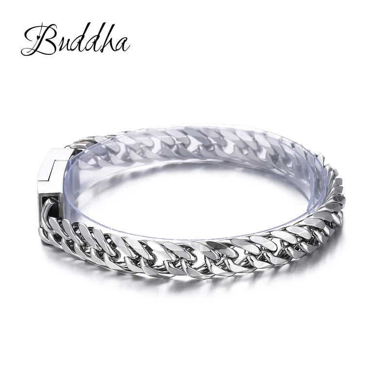 Stainless Steel Buddha Bracelet Chain Wristband 8.5MM Wide