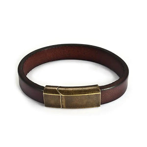 Men's Brown Leather Bracelet Stainless Steel Clasp 18.5/20.5/22.5cm