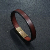 Men's Brown Leather Bracelet Stainless Steel Clasp 18.5/20.5/22.5cm