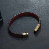 Men's Brown Leather Bracelet Stainless Steel Clasp 18.5/20.5/22.5cm