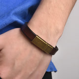 Men's Brown Leather Bracelet Stainless Steel Clasp 18.5/20.5/22.5cm
