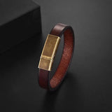 Men's Brown Leather Bracelet Stainless Steel Clasp 18.5/20.5/22.5cm