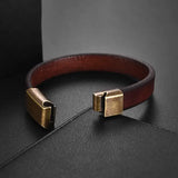 Men's Brown Leather Bracelet Stainless Steel Clasp 18.5/20.5/22.5cm