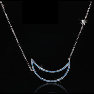 Moon Star Pendant Necklace Cubic Zirconia 925 Silver
