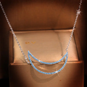 Moon Star Pendant Necklace Cubic Zirconia 925 Silver