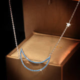 Moon Star Pendant Necklace Cubic Zirconia 925 Silver