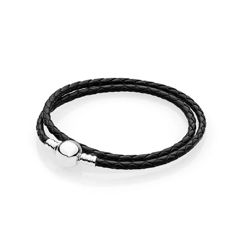 Multicolor Double Loop Leather Braid Bracelet for Couples