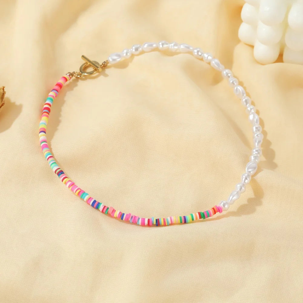 Retro Colored Clay Necklace Girl Jewelry Gift