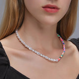 Retro Colored Clay Necklace Girl Jewelry Gift