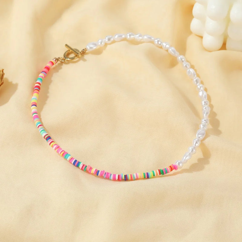 Retro Colored Clay Necklace Girl Jewelry Gift