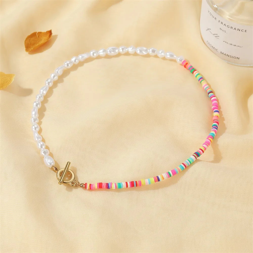 Retro Colored Clay Necklace Girl Jewelry Gift
