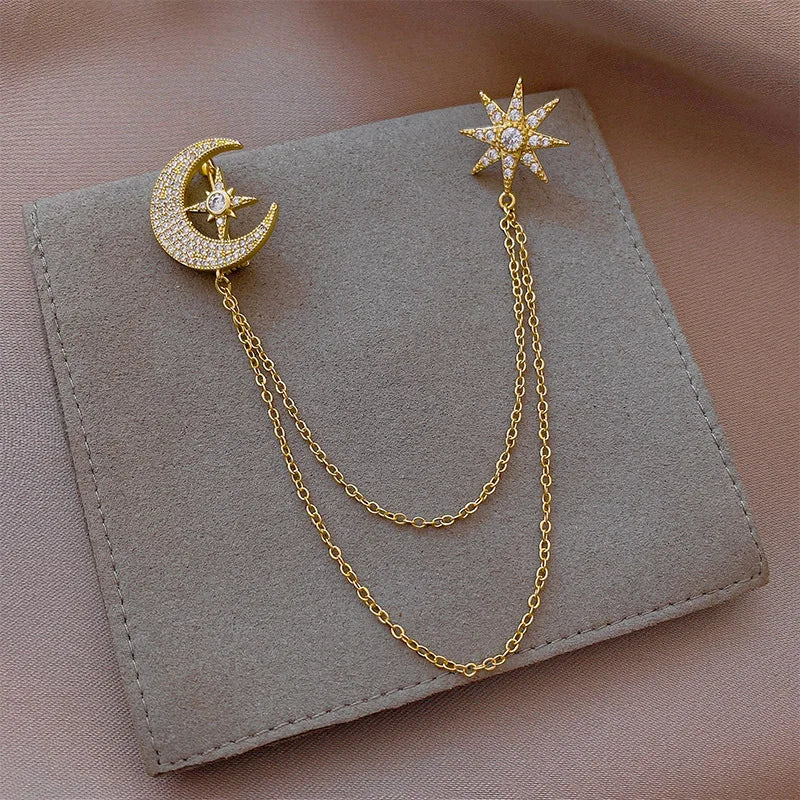 Moon Star Women's Brooch Tassel Corsage Gift
