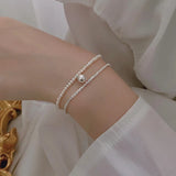 S925 Silver Gypsophila Pearl Double Layer Bracelet Wedding Party Gift