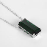 S925 Silver Rectangle Necklace Charm Crystal Women Jewelry