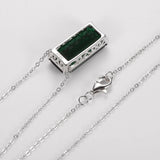 S925 Silver Rectangle Necklace Charm Crystal Women Jewelry