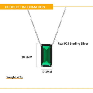 S925 Silver Rectangle Necklace Charm Crystal Women Jewelry