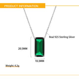 S925 Silver Rectangle Necklace Charm Crystal Women Jewelry