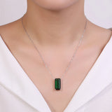 S925 Silver Rectangle Necklace Charm Crystal Women Jewelry