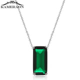 S925 Silver Rectangle Necklace Charm Crystal Women Jewelry