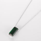 S925 Silver Rectangle Necklace Charm Crystal Women Jewelry