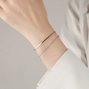 925 Silver Double Chain Bracelet for Women - Wedding Party Birthday Gift