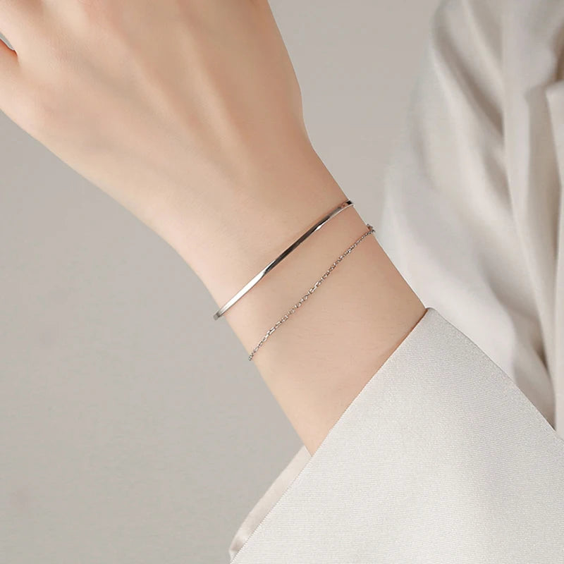 925 Silver Double Chain Bracelet for Women - Wedding Party Birthday Gift