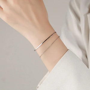 925 Silver Double Chain Bracelet for Women - Wedding Party Birthday Gift