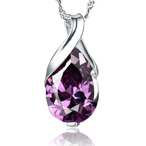 S925 Angel Tears Crystal Purple Pendant Necklace for Woman