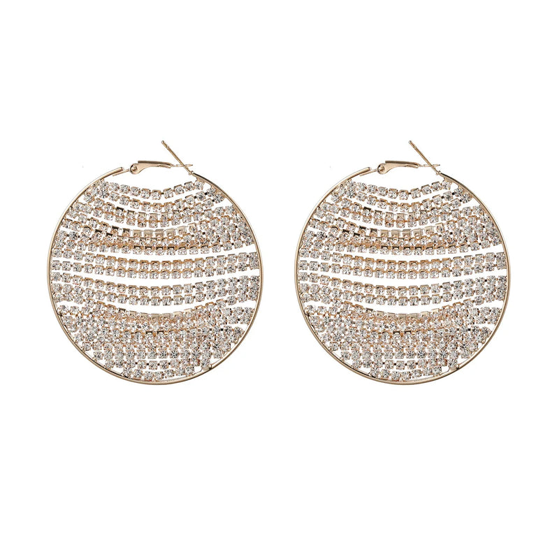Rhinestone Round Dangle Earrings for Women Statement Accessories