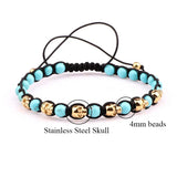 Stainless Steel Skull Beads Bracelet Natural Stone Jewelry