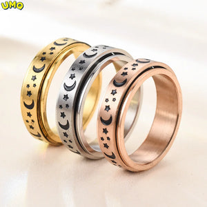 Titanium Steel Star Moon Rotation Ring Decompression Couple Jewelry