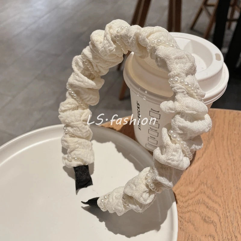 Geometric Lace Headband with Acrylic Beads Women Hair Accessory