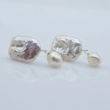 Natural Pearl Stud Earrings Square Baroque Long Women Earrings
