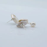 Natural Pearl Stud Earrings Square Baroque Long Women Earrings