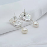 Natural Pearl Stud Earrings Square Baroque Long Women Earrings