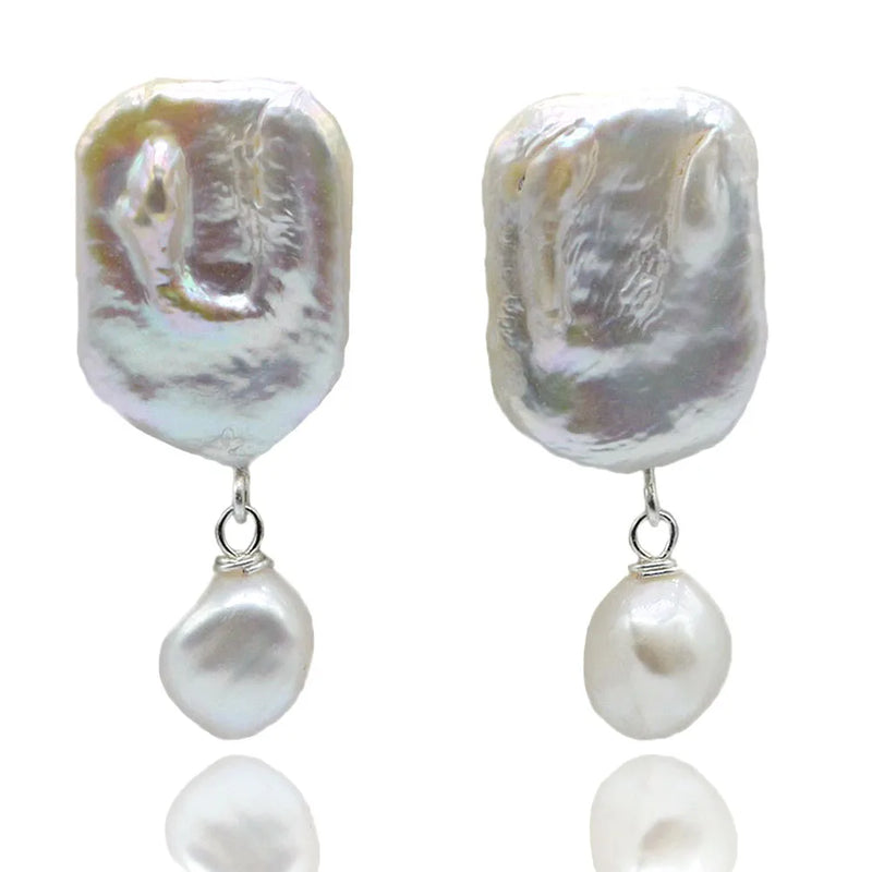 Natural Pearl Stud Earrings Square Baroque Long Women Earrings