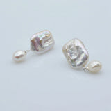 Natural Pearl Stud Earrings Square Baroque Long Women Earrings