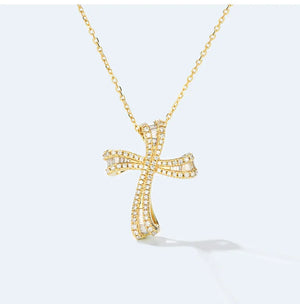 AAAA Zircon Cross Claw Set Silver-plated Necklace