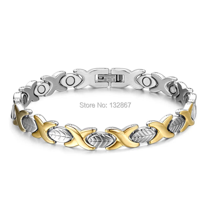 Women's Stainless Steel Health Stone Link Chain Bracelet 8.5''