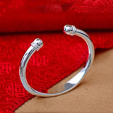 925 Silver Cuff Bangle Bracelet for Women Double Beads