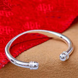 925 Silver Cuff Bangle Bracelet for Women Double Beads