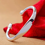 925 Silver Cuff Bangle Bracelet for Women Double Beads