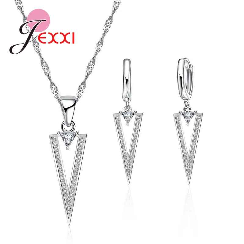 Crystal Necklace Earring 925 Silver CZ Jewelry Set
