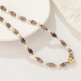 Vintage Amethyst Beaded Necklace with Golden Beans