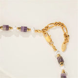 Vintage Amethyst Beaded Necklace with Golden Beans