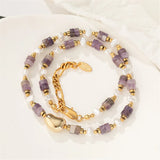 Vintage Amethyst Beaded Necklace with Golden Beans