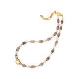 Vintage Amethyst Beaded Necklace with Golden Beans
