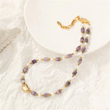 Vintage Amethyst Beaded Necklace with Golden Beans