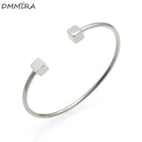 Stainless Steel Clasp Bangles Rose Wire Double Square Cube Cuff Bracelet